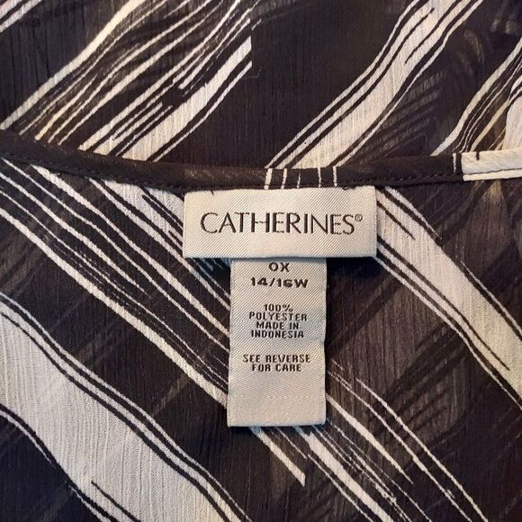 Catherines Sheer Cardigan Womens 0X Open Front 3/4 Bell Sleeves Black White - Picture 9 of 10